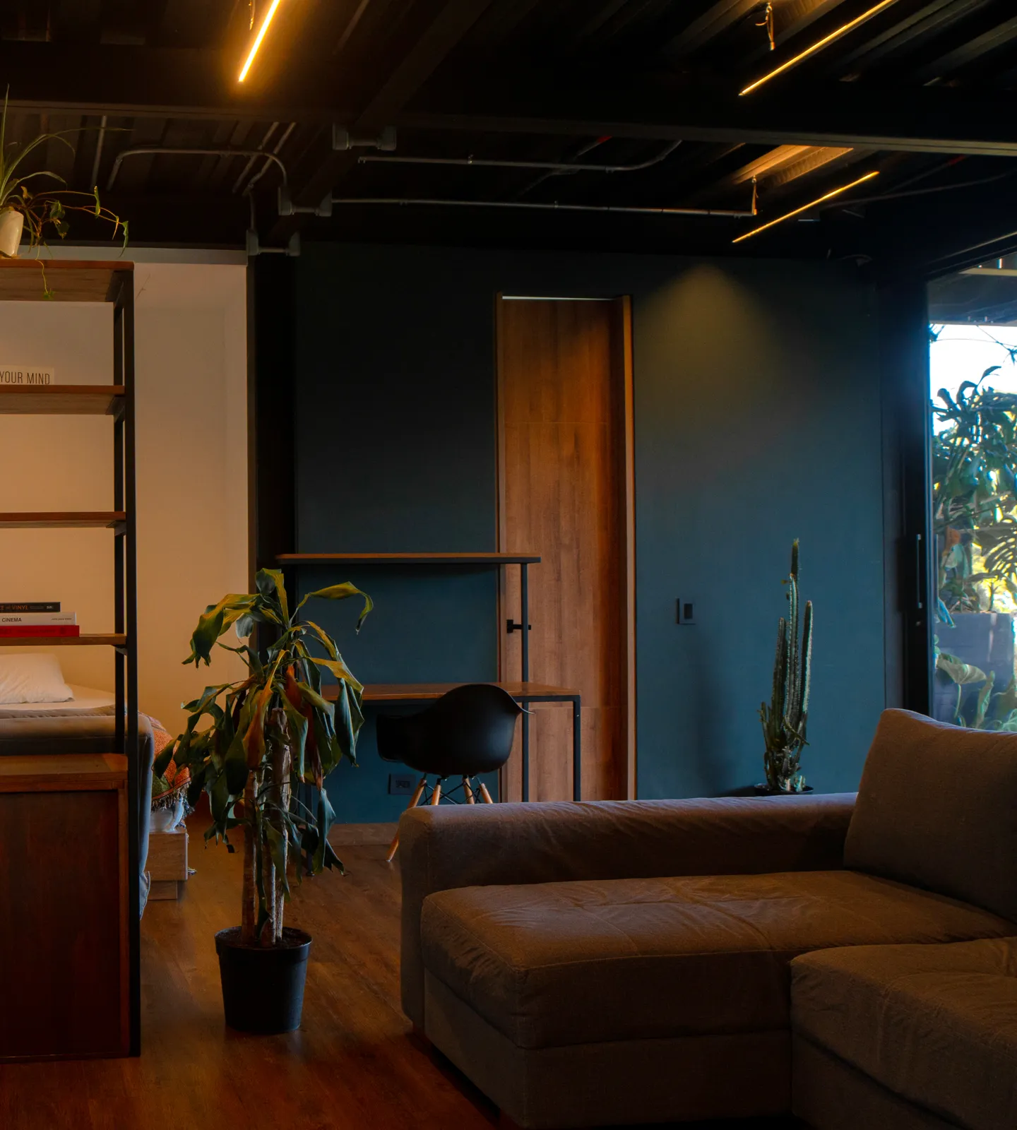 Desk and chair set up as a private workspace