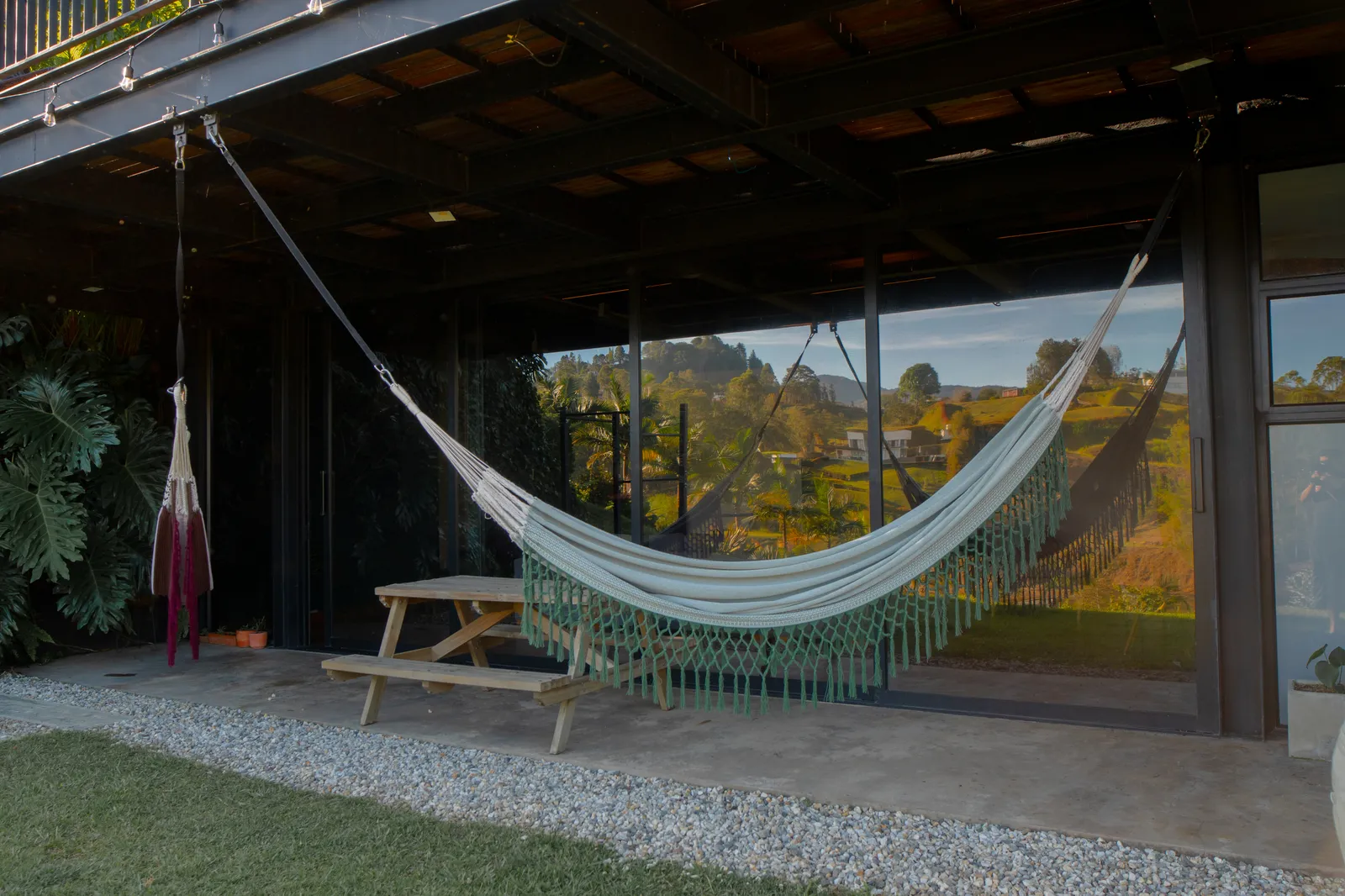 Hammocks under a covered terrace